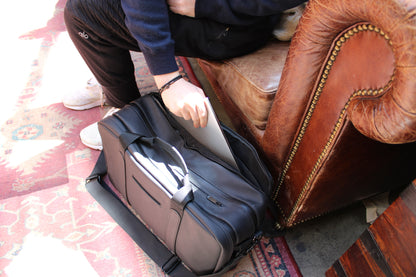 Duffle bag for work and gym with laptop compartment, combining sleek design and practical storage for daily routines. Essex Blue